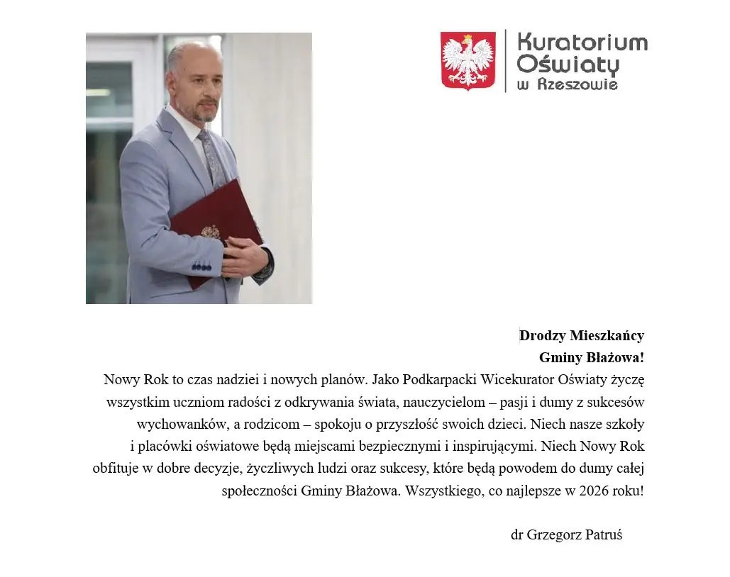 Życzenia Noworoczne od Podkarpackiego Wicekuratora Oświaty
