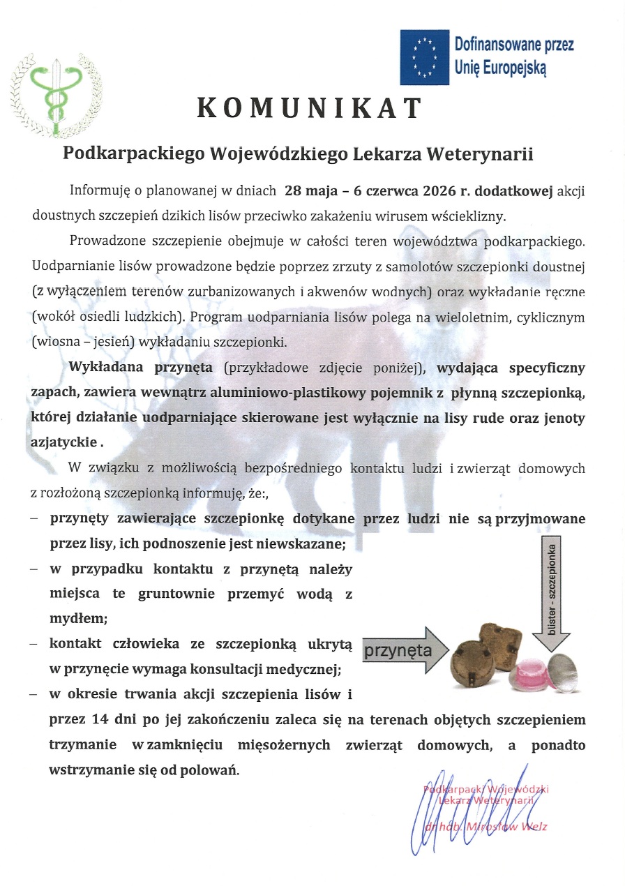 Komunikat Podkarpackiego Wojew&oacute;dzkiego Lekarza Weterynarii