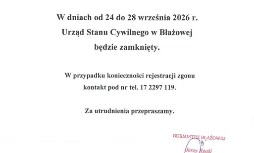 Burmistrz Błażowej informuje
