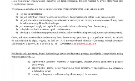Informacja dla osób zainteresowanych świadczeniem usług Bonu Senioralnego